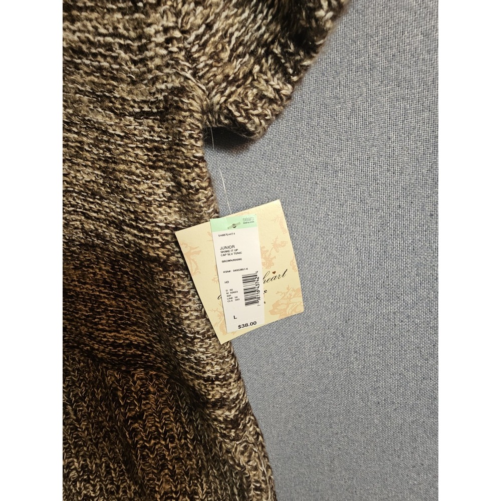 Derek Heart Juniors Cap Sleeve Tunic Brown Khaki  Sweater  Size Large New - Picture 3 of 4